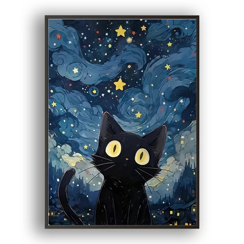 ✨ Starry Night Black Cat – A Mesmerizing Masterpiece! ✨