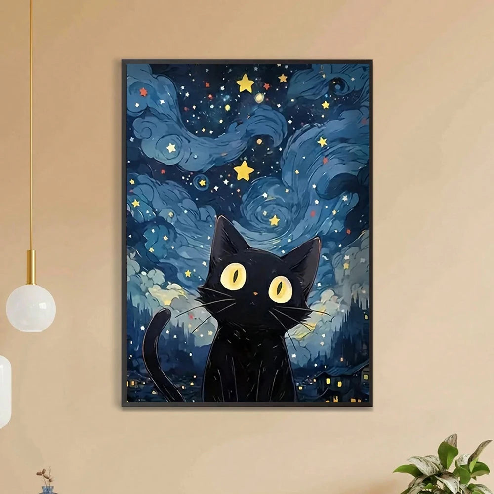 ✨ Starry Night Black Cat – A Mesmerizing Masterpiece! ✨