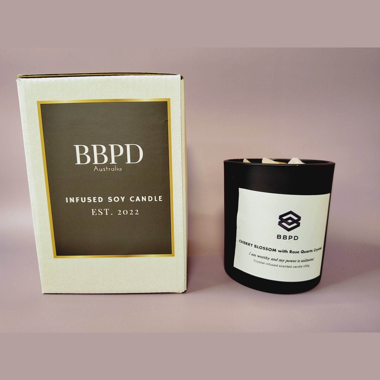 Japanese Cherry Blosson with Rose Quartz Crystal Candle 450g - BBPD